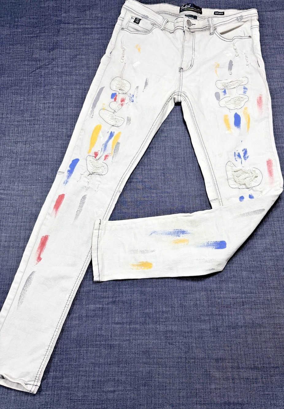 Switch Remarkable Paint Splatter Slim Fit Jeans Off White Men Size 34x34
